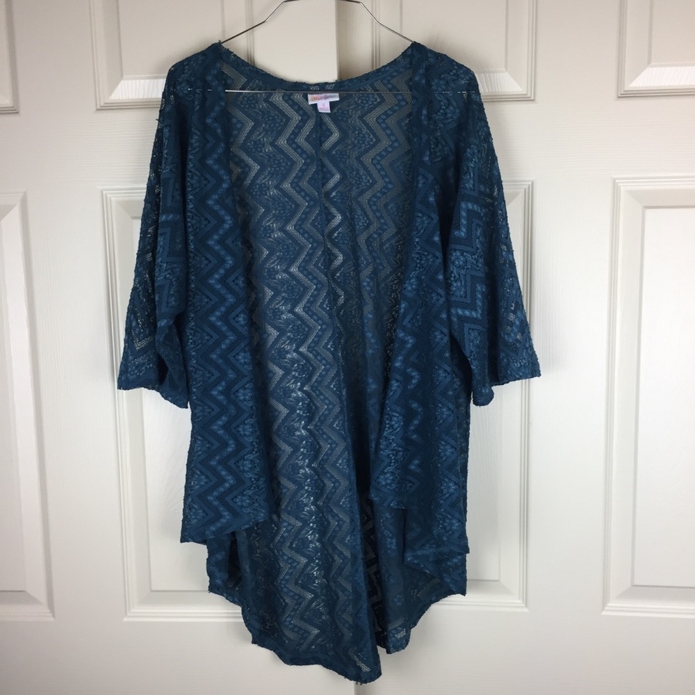 LuLaRoe Lace Teal Waterfall Chevron Kimono